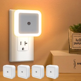 LED Night Lights Plug into Wall 4 Packs,Dusk-to-Dawn Light Sensor with Automatically Turn on and Off Wall Night Light Safety Lighting for Bedroom,Bathroom,Stairs,Corridor,Kitchen(Warm white, Square)