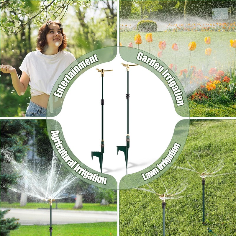 Funnymoom 2 Pack 3-arm Rotating Telescoping Sprinkler 360 Degree Swivel