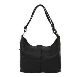 AMBRA Moda Women's Leather Handbag/Shoulder Bag/Cross-Body Hobo Bag, GL005 - Black, size: m