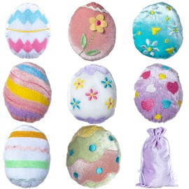 ZEBNYYA 8PCS Egg Bean Bags Toss for Kids, Nylon Cornhole Bean Bags for Tossing with 1 Carry Bag, Colorful Bean Bags for Easter Cornhole Toss Game Set, Party Favor, Carnival Game, Outdoor Toys Supplies