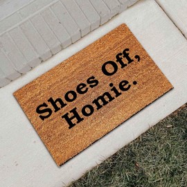 FAGGMY Funny Coir Doormat Shoes Off, Homie Front Door Mat Entryway Outdoor Mat with Heavy Duty Front Porch Welcome Mats Easy to Clean Coconut Brown Mat 23.6 x 15.7 inch