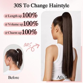 Human Hair Ponytail Extension,SEGO Pro Claw Clip Ponytail Extension Human Hair Long Straight Clip in Ponytail Hair Extensions Real Hair Ponytail Extension,20inch #4 Chocalate Brown,120g