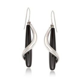Ross-Simons Black Onyx Teardrop and Sterling Silver Spiral Drop Earrings