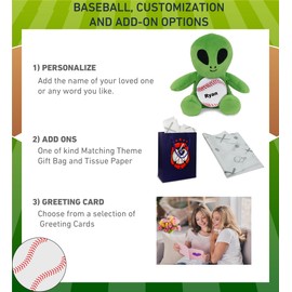 DolliBu Super Soft Space Alien Stuffed Toy with Baseball Plush - Soft, Huggable Alien, Great Gifts for Kids, Adults - 6 Inches