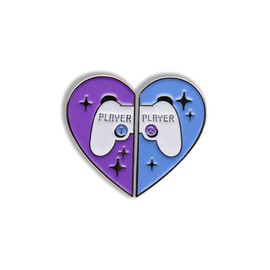 Two Players Spliced Heart Enamel Pin Set Blue And Purple Gamepad Parts Novelty Brooch Buttons Jewelry for Jackets Jeans Backpack Cloth Lapel Bag Hat Gift for Game Lovers Girl Women Boy Men Friends Teammates