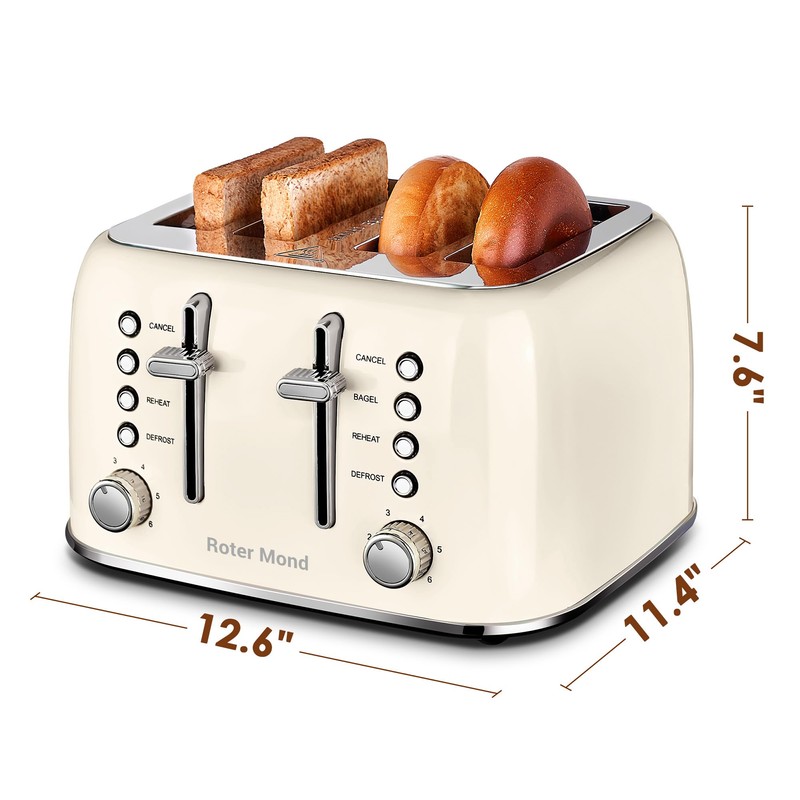 Roter Mond Toaster 4 Slice Retro Stainless Steel with Extra