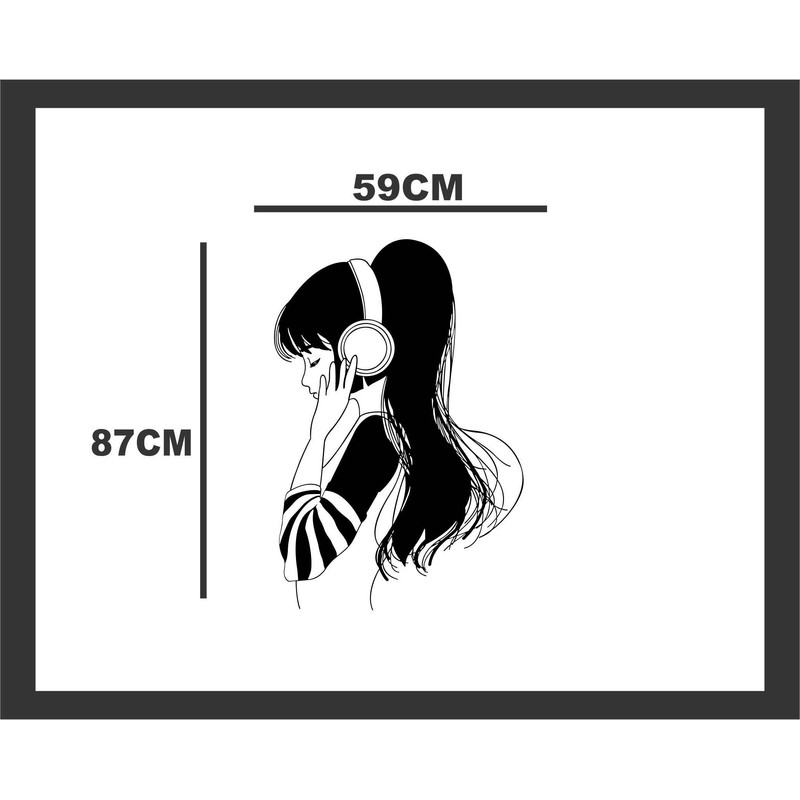 Heaven Decors Girl with Music Headphone Black Wall Sticker Size(59