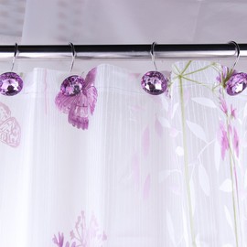 Adwaita Decorative Shower Curtain Hooks, Acrylic Crystal Rhinestones, Set of 12 (Purple)