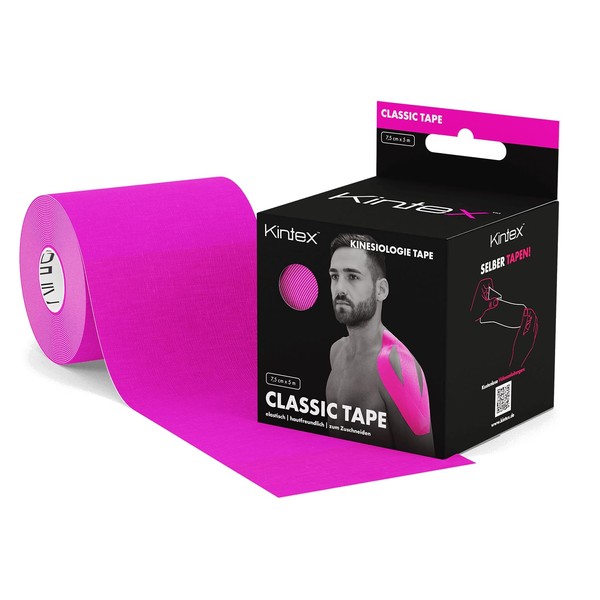 Kintex Kinesiology Tape Classic, 7.5 cm x 5 m, Extra Wide Tape, Skin-Friendly & Waterproof, Kinesiology Tape, Physio Tape, for Sports & Physiotherapy (Pink)