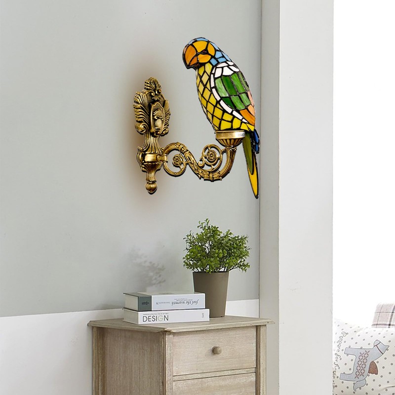 JGWSMQ Tiffany Parrot Wall Sconce Stained Glass Wall Light Vintage