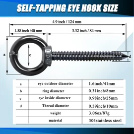 OHIYO 5 Inch Heavy Duty Eye Hooks M10 Eyelet Screw Load Capacity 600LBS Heavy Duty Screw in Eye Hooks for Hammock Stand, Swing Chair, Yoga, Heavy Indoor & Outdoor Uses (Black)