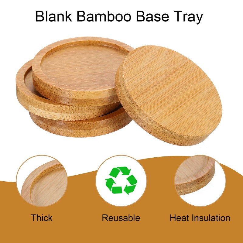 sourcing map 4PCS Mosaic Bamboo Coasters, 2.5 Inch Blank Base