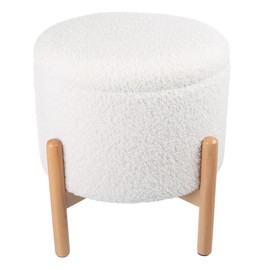 Lavish Home Storage Ottoman - Round Sherpa Footrest or Storage Organizer with Removable Top for Living Room, Dorm, or Apartment (White)