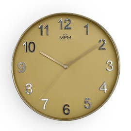 MPM Quality Golden Design Wall Clock, 3D Numerals, Quartz Movement, Sweep, Gold, Modern, Plastic and Mineral Glass, Wall Decoration for Any Room: Bedroom, Office, Kitchen, Living Room, Diameter 300 x