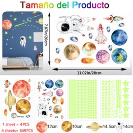 849 Piezas Estrellas Fluorescentes para Techo Pegatinas Luminosas Decorativas Decoraciones de Astronautas y Cohetes para Niños