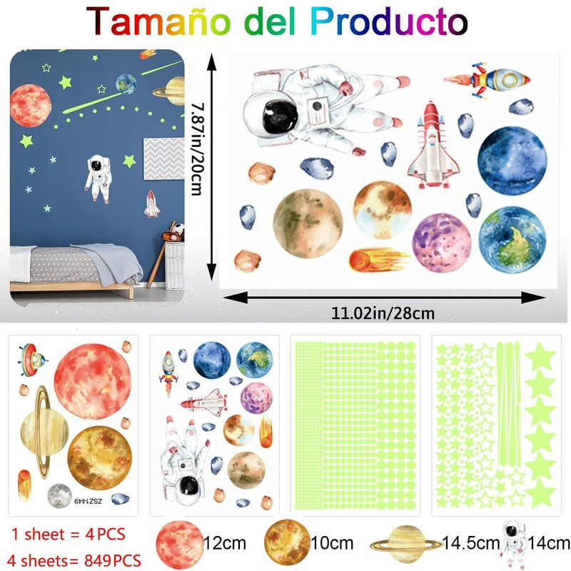 849 Piezas Estrellas Fluorescentes para Techo Pegatinas Luminosas Decorativas Decoraciones