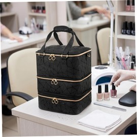 Bolsa para kit de uñas, estuche organizador de esmalte uñas cuero desmontable 3 capas, organizador suministros 84 ranuras, negro