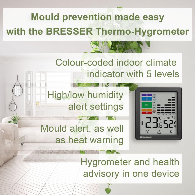 Bresser Thermo-Hygrometer with Mould Warning, Colour Indicator, Room Climate Manager,