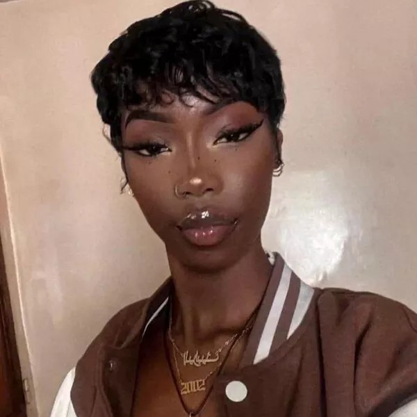 AOTZ Hot Black Pixie Cut Straight Human Hair Wigs Machine