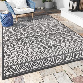 Outdoor Rug Carpet 4x6 ft, Flatweave Textured Outdoor Patio Rug Non Slip Indoor Outdoor Rugs with Rubber Particles Backing Boho Outdoor Area Rug for Patio Deck Front Porch Backyard Balcony