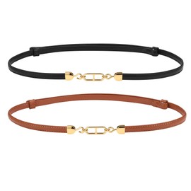 Faletony Pack of 2 Slim Waist Belts Women's Skinny Leather Belt Slim Waist Belt Adjustable Thin Belt Leather Waist Belt Women's Dress Belt Leather Belt for Dress Jeans