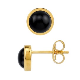 Silvershake 5MM Petite Natural Round Shape Black Onyx 14K Yellow Gold Plated 925 Sterling Silver Stud Gemstone Earrings Jewelry for Women or Teens, Sterling Silver 14K Gold Plated, natural black onyx