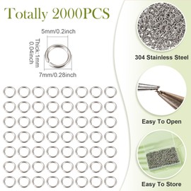 2000 Pcs Stainless Steel Jump Rings 7 mm for Jewelry Making Open Jump Rings for Necklaces Repair DIY Crafts Chainmail Chains Layer Bracelet Earrings Making