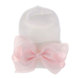 Aijian Newborn Hospital Hat Infant Baby Hat Solid Color Doughnut Hat (2 Pack Bow Ribbon / 0-3 Month, 0-3 Month)