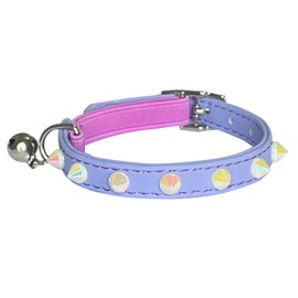 Fupo Spiked Leather Cat Collar with Bell and Elastic Strap Kitten Collar for Boys Girls Cats Adjustable Neck 7.5" to 10" (Purple)