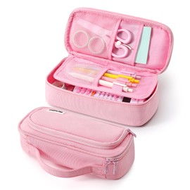 Ralnitote Large Pencil Case for Girls and Boys, Aesthetic Pencil Case Organizer with Handle, Cute Pencil Pouch for School & Office Supplies-Pink