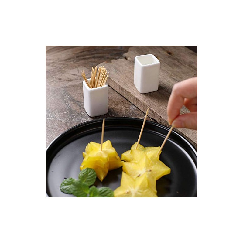 Sizikato 2pcs Simple Pure White Square Ceramic Toothpick Holder.