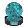 SEPTYK Turquoise Blue Pattern Coasters for Drinks with Holder Set