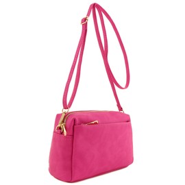 FashionPuzzle Kleine Umhängetasche mit 3 Reißverschlüssen., Pink (fuchsia), Einheitsgröße