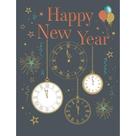 Piccadilly Greetings Happy New Year Card, Clocks - 8 x 6 inches