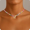 Bunte Perlen-Buchstabenkette für Frauen, Boho Buchstaben-Anhänger Halskette mit Verstellbarer Kette