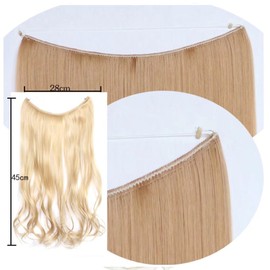 iLUU 18inch 80g Silver Color Hair Extensions for Women Long Curly Wavy Synthetic Haipieces Hidden Fish Line Hairpiece Invisible String Transparent Wire Hair Extensions for Party Daily Use