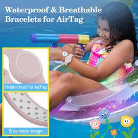 Waterproof Bracelets Compatible with AirTag for Kids, 2 Packs Silicone Holder with Hidden Cover Design Wristband Compatible with AirTag for Child, Breathable GPS Tracker Holder for Kids DGBP