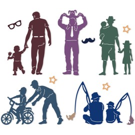 DELORIGIN 6 Styles Father and Child Cutting Dies Card Borders Stitch Die Cut Carbon Steel Die Cuts Stencils Card Making Scrapbooking Embossing Template Dies for Father's Day Craft Albums Card Decor