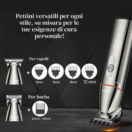BarberBoss Rasoio per barba 5 in 1, da uomo, kit per la toelettatura degli uomini, tagliacapelli senza fili, rasoio per naso e corpo con display a LED e ricarica USB-C, body groomer