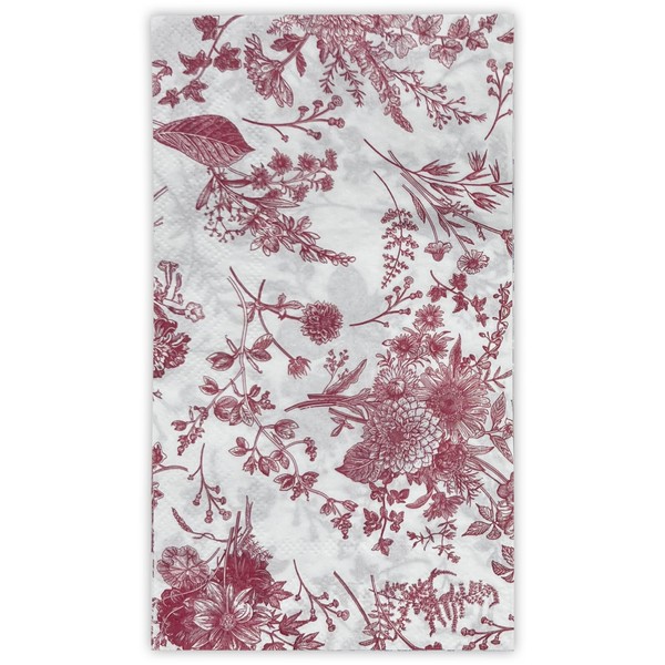 WRAPAHOLIC 25Pcs Red Floral Guest Napkins - Red and White