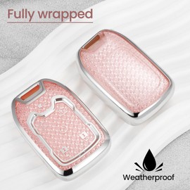 CTRINEWS for GMC Key Fob Cover with Fashionable Zirconia Wristlet KeyChain, Enchanting Diamond Patterns Soft Case for GMC Terrain Yukon XL Chevy (6 buttons) Key Fob Shell (Pink, A)