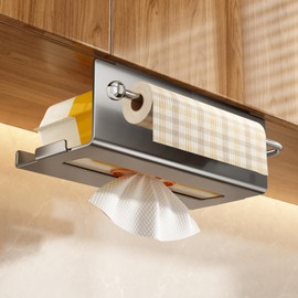 Kitchen Paper Holder Hanging Wrap Holder Metal Paper Towel Case Waterproof Rust Proof Roll Paper Holder Wall Hanging Kitchen Paper Stand Tissue Case Grey VOLPONE