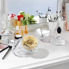 Joeyan 6 oz Embossed Glass Candy Dish with Lid,Clear Decorative Storage Jar,Small Vintage Jewelry Box,Snack Containers for Wedding Party Buffet,Christmas for Women,Dishwasher Safe