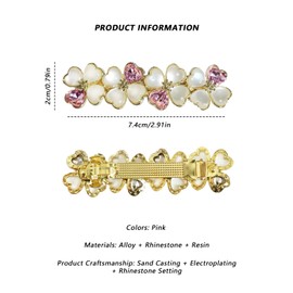 Snmzlc 2 Pcs Hair Barrettes for Women,Barrettes for Fine Thin Thick Hair,Flower Metal Rhinestone Cat's eye Vintage French Barrette Clips Hair Accessories for Women US406 (Pink + White)