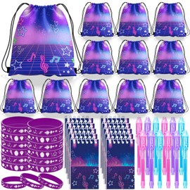 LCKYPOWTHY Demon Hunters Party Favors, Anime Theme Birthday Party Supplies & Goodie Bags for Kids, Include Drawstring Bags Notebook Silicone Bracelet Invisible Highlighter for Gifts Fillers(Purple)