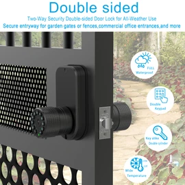 Double Sided Keypad Door Knob with Dual Cylinders and Key Alike, iuknob Keyless Entry Smart Door Lock for Entrance, Fence, Gate, Swimming Pool,Waterproof and Weatherproof for Outdoor & Interior Door.