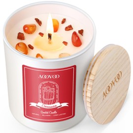 AOOVOO Cinnamon Scented Candles for Women - Aromatherapy Candle with Crystals Inside, 10oz Soy Candles for Home Scented, Birthday Gifts Candle for Women Mom