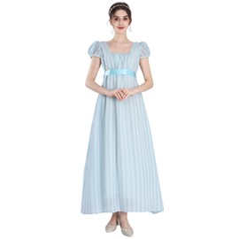 CR ROLECOS Regency Dresses for Women Puff Sleeves Empire Waist Regency Dress Victorian Daphne Tea Party Gown Azure Blue M