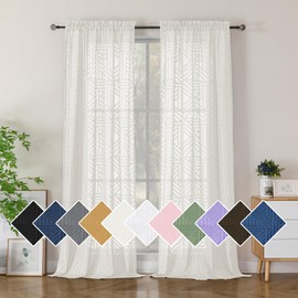 Simplebrand - Cortinas semitransparentes de color marfil de 96 pulgadas de largo, 2 paneles, cortinas traslúcidas con clip geométrico de jacquard con textura para sala de estar, cortinas modernas y