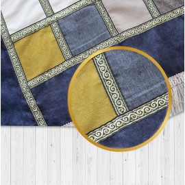 ESERRA Patchwork Muslim Prayer Rug, Large, Thick, 99 Prayer Beads and a Three Prayer Cap Included, Prayer Mats Muslim for Praying Men, Women, and Kids